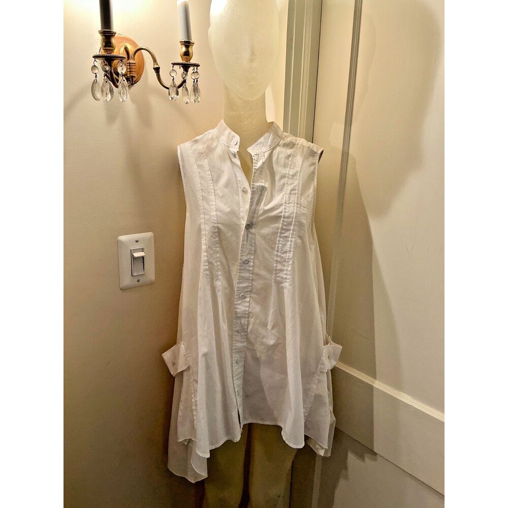RARE NWOT Luna Luz Cotton Boho Lagenlook Button Top Dress Blouse | White | Small